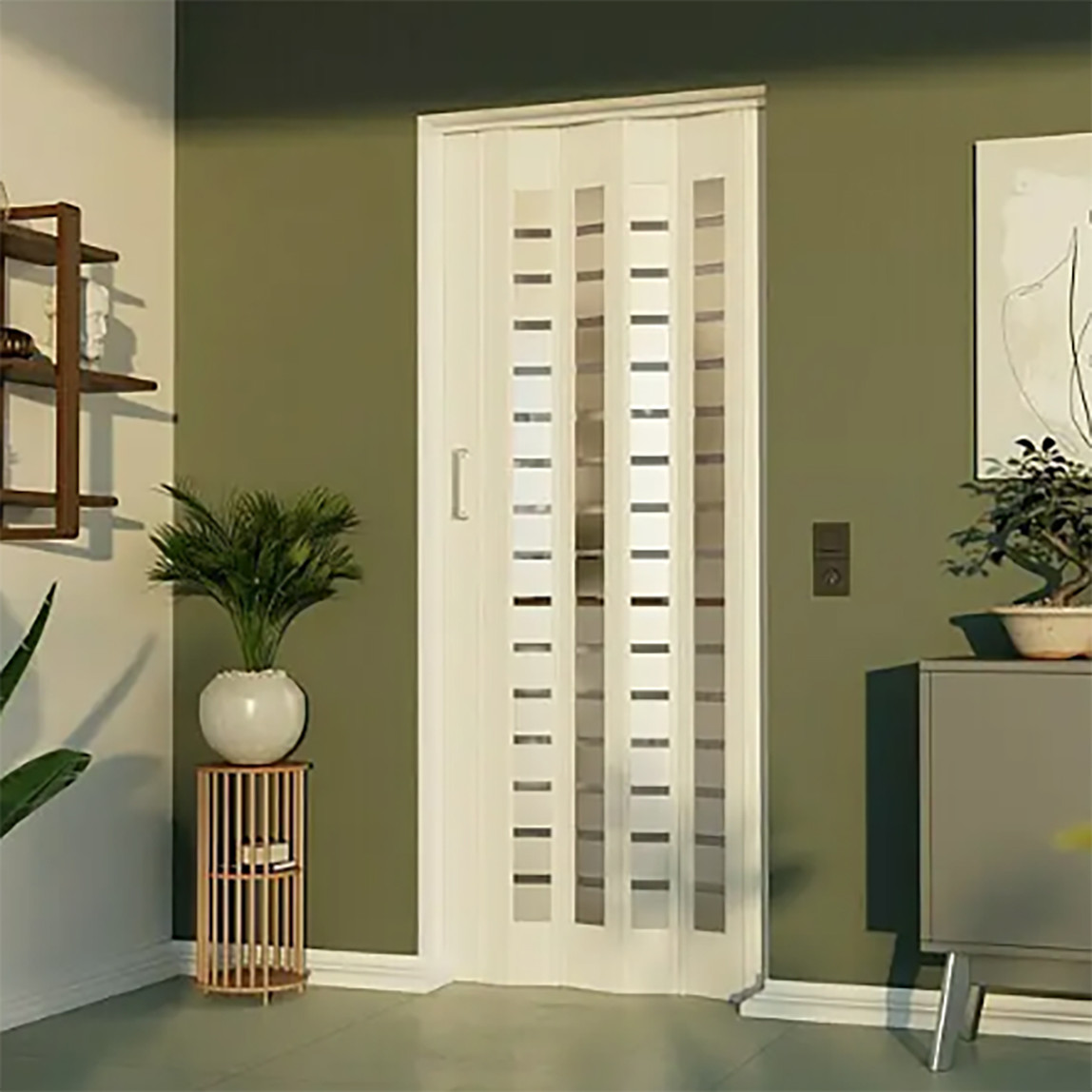    PVC Camlı Akordiyon Kapı Beyaz 