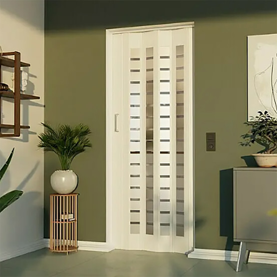 PVC Camlı Akordiyon Kapı Beyaz