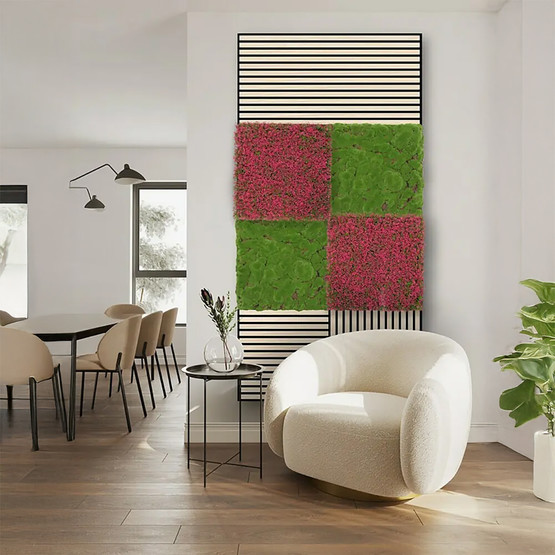 Yapay Bitki Kaplamalı Duvar Paneli Pembe Yeşil Çim