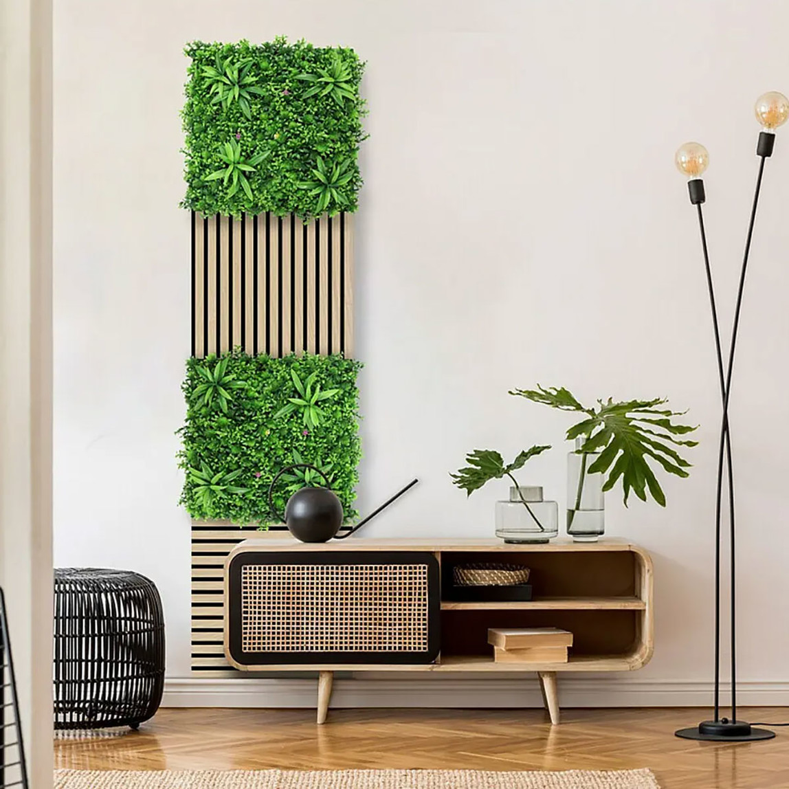    Yapay Bitki Kaplamalı Duvar Paneli Yeşil Bitkiler 