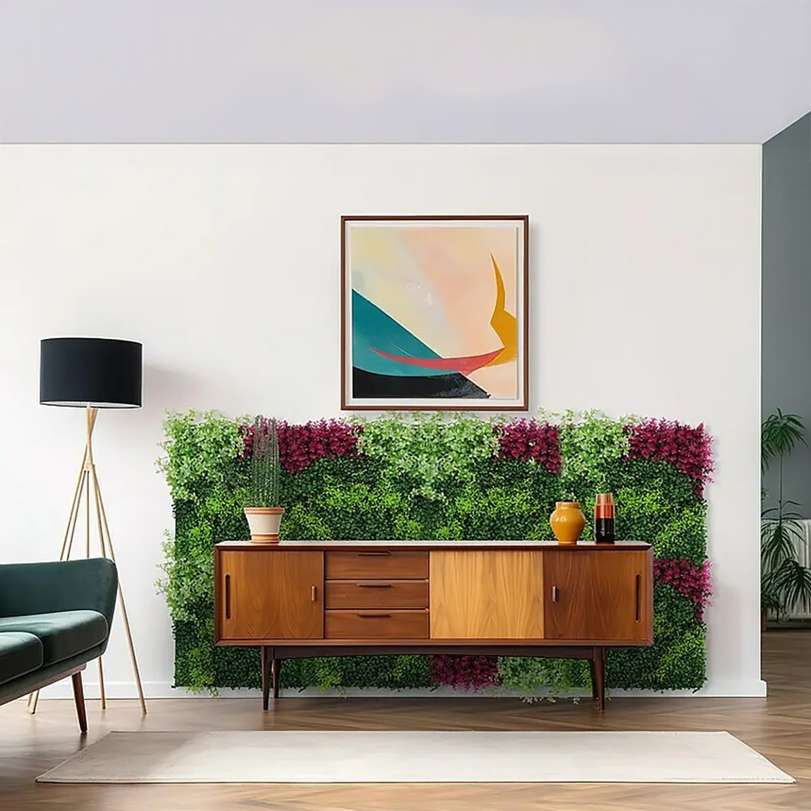    Yapay Bitki Kaplamalı Duvar Paneli Pembe Çiçek 