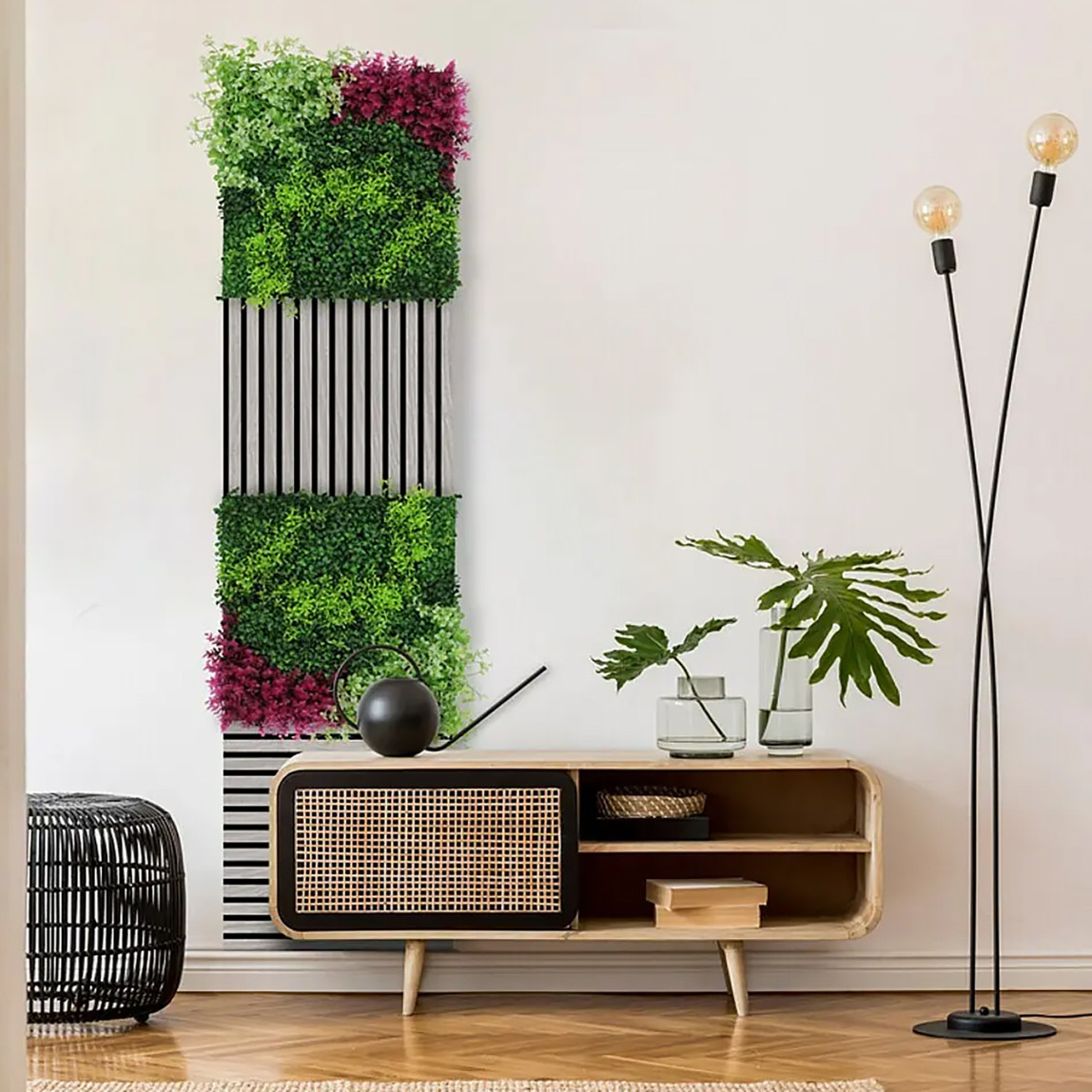    Yapay Bitki Kaplamalı Duvar Paneli Pembe Çiçek 