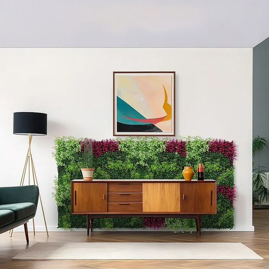 Yapay Bitki Kaplamalı Duvar Paneli Pembe Çiçek