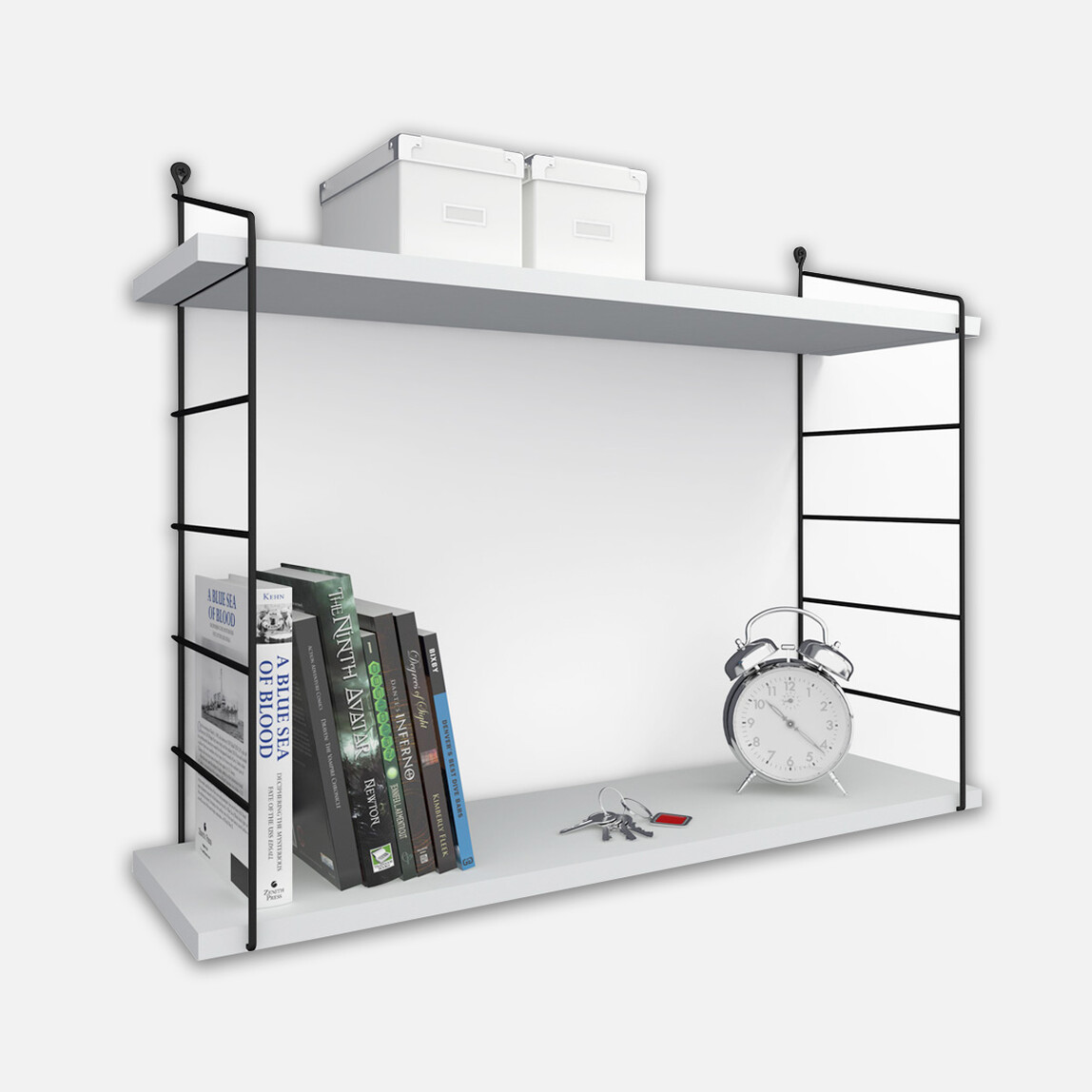    Endpa Armoni Dikdörtgen 2 Raflı Salon Dekoratif Raf Seti Siyah - Beyaz  