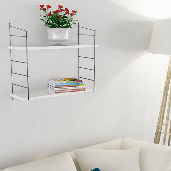 Endpa Armoni Dikdörtgen 2 Raflı Salon Dekoratif Raf Seti Siyah - Beyaz 
