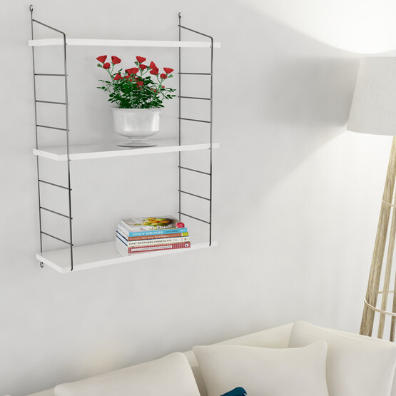 Endpa Armoni Dikdörtgen 3 Raflı Salon Dekoratif Raf Seti Siyah - Beyaz 