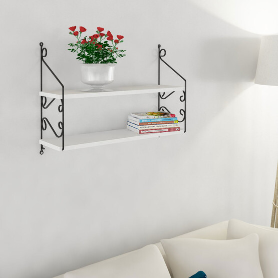 Endpa Seramoni Dikdörtgen 2 Raflı Salon Dekoratif Raf Seti Siyah - Beyaz 