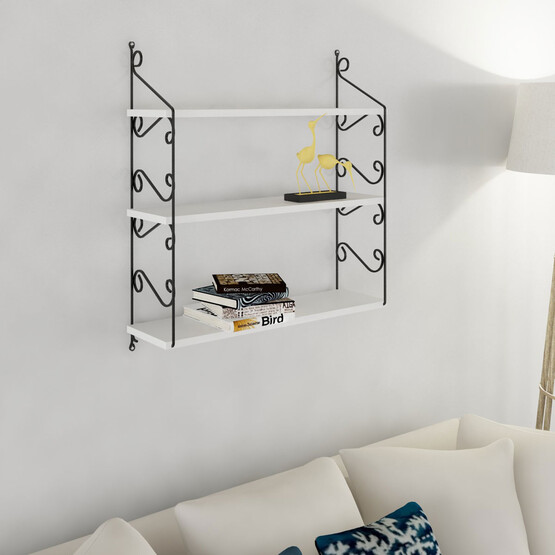 Endpa Seramoni Dikdörtgen 3 Raflı Salon Dekoratif Raf Seti Siyah - Beyaz 
