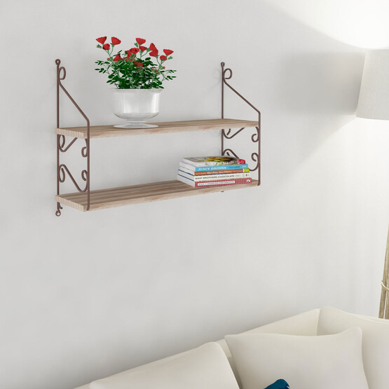 Endpa Seramoni Dikdörtgen 2 Raflı Salon Dekoratif Raf Seti Sarı 