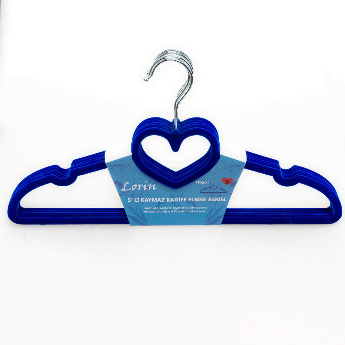   Lorin Kaymaz Kadife Elbise Askısı 5'li Lacivert 
