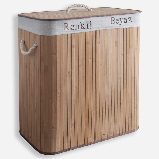 Lorin Bambu Çift Hazneli Kirli Çamaşır Sepeti 