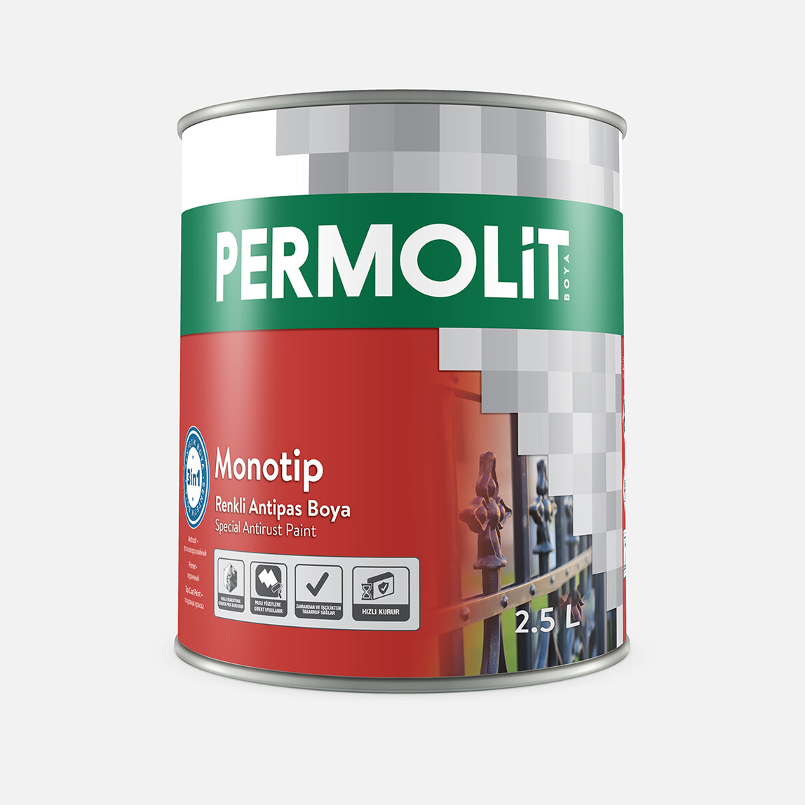    Permolit 2,5 L Monotip Antipas Parlak Metalik Gümüş Gri 