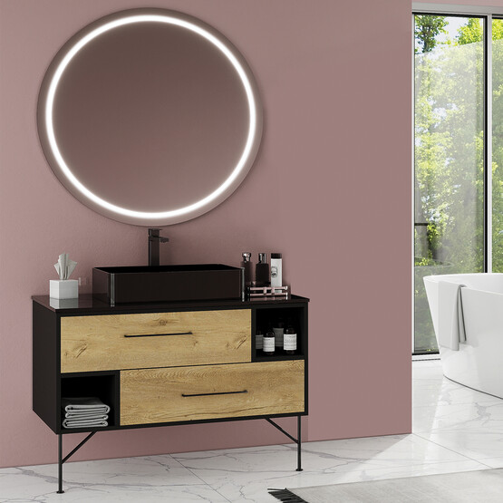 Polka Vila 105 cm Banyo Dolabı Alt Modül Siyah