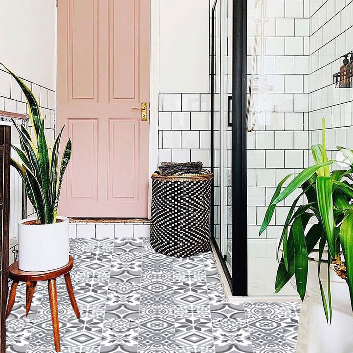    Tink Geometri Desenli Gri Zemin PVC Karo 30 x 30 cm 