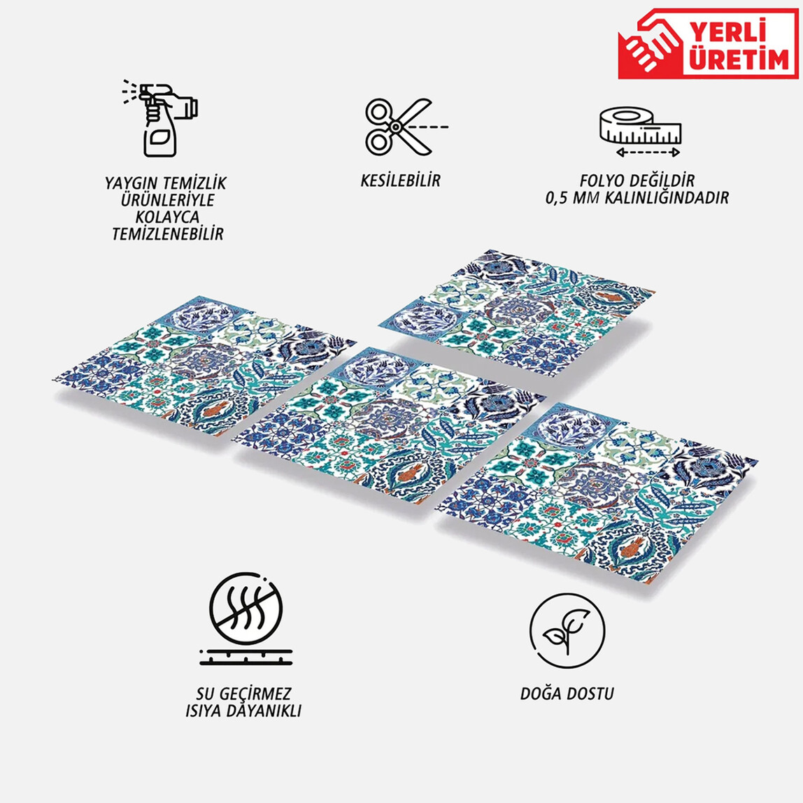    Tink Çini Desenli Çok Renkli Duvar PVC Karo 30 x 30 cm  