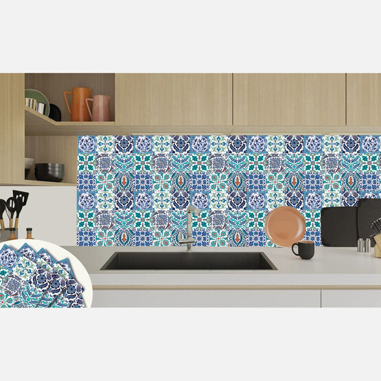 Tink Çini Desenli Çok Renkli Duvar PVC Karo 30 x 30 cm 