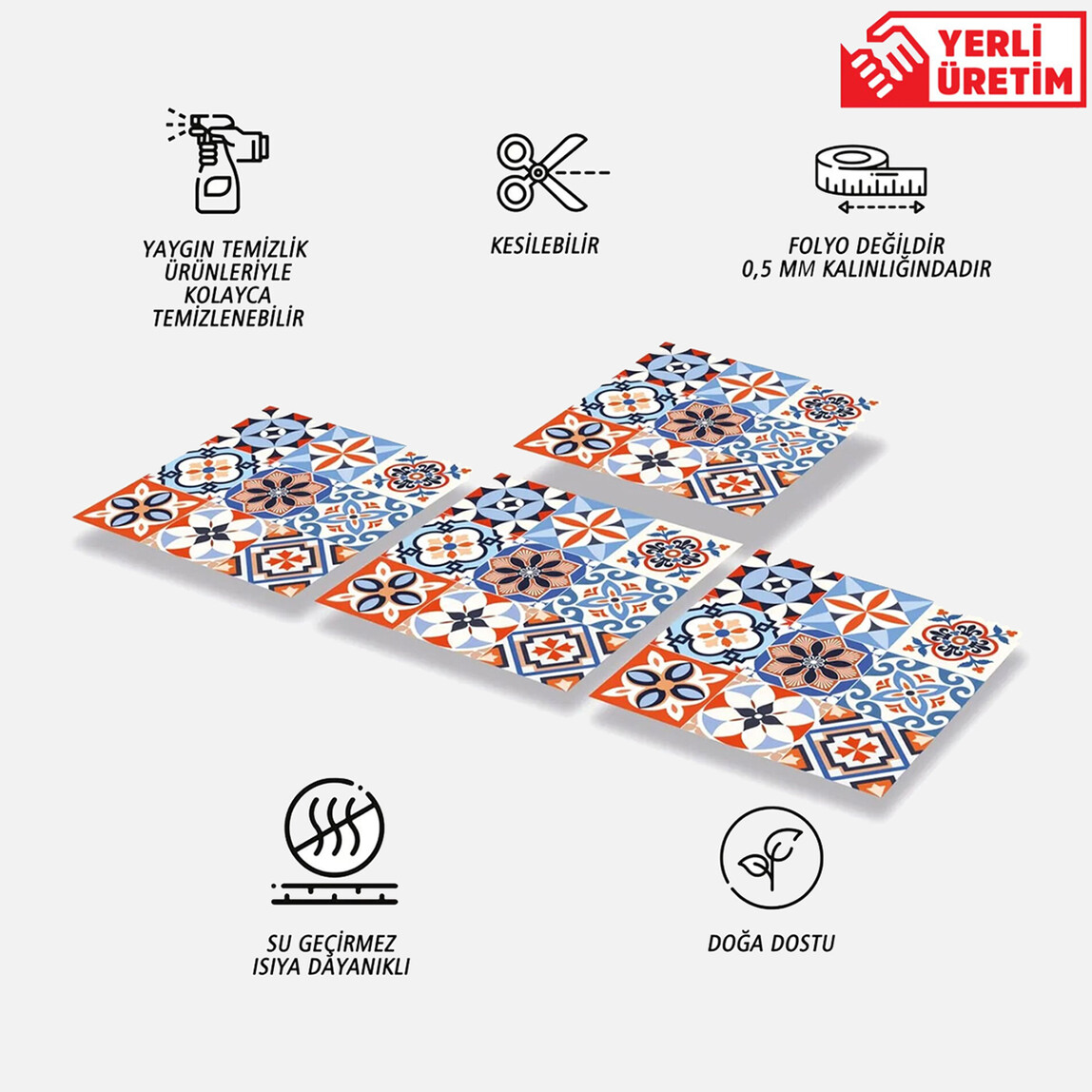    Tink Meksika Desenli Çok Renkli Duvar PVC Karo 30 x 30 cm  