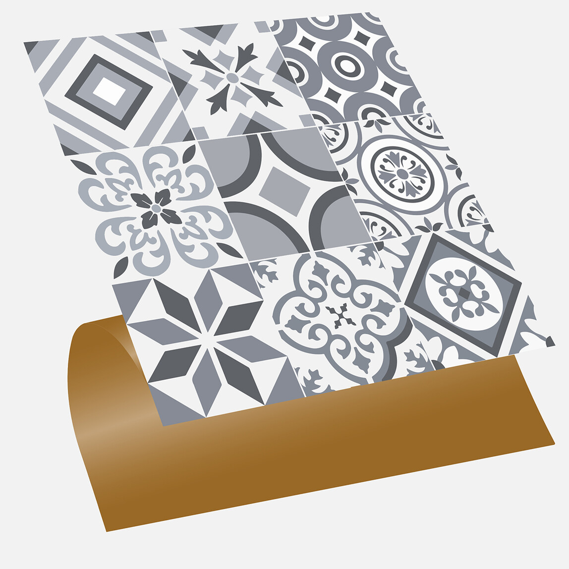    Tink Geometri Desenli Gri Zemin PVC Karo 4’lü Paket 30 x 30 cm 