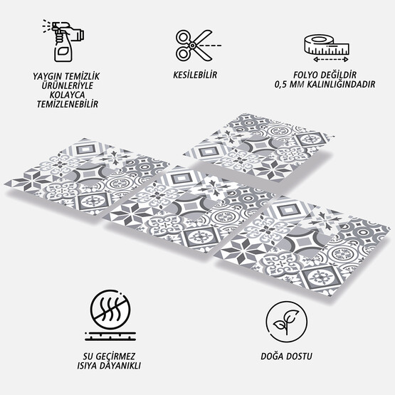 Tink Geometri Desenli Gri Zemin PVC Karo 4’lü Paket 30 x 30 cm