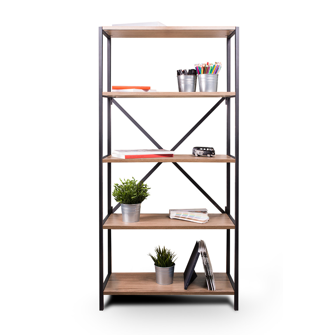    Quick Furni 5 Katlı Metal Ayaklı Kitaplık   