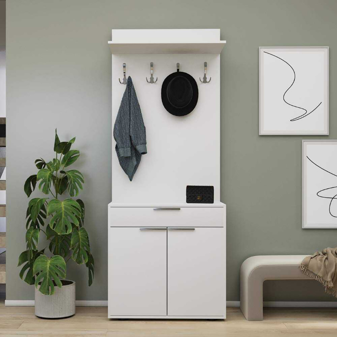    Adore Porto 2 Kapaklı Çekmeceli Portmanto ve Ayakkabılık  