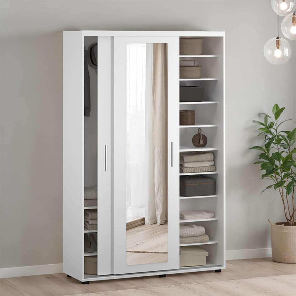    Adore Porto Sürgü Kapaklı Aynalı Portmanto Beyaz  