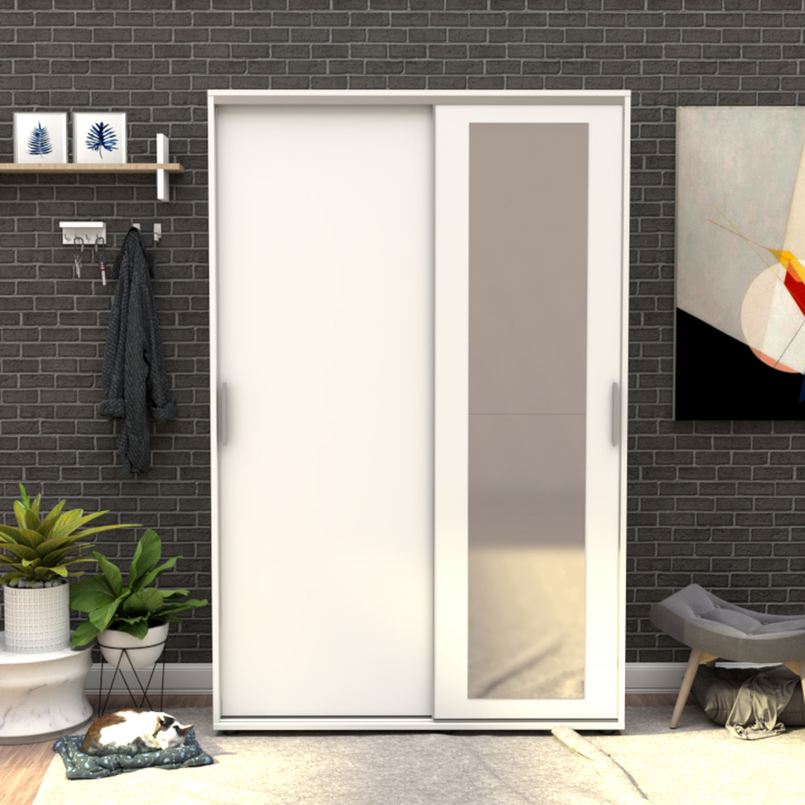    Adore Porto Sürgü Kapaklı Aynalı Portmanto Beyaz  