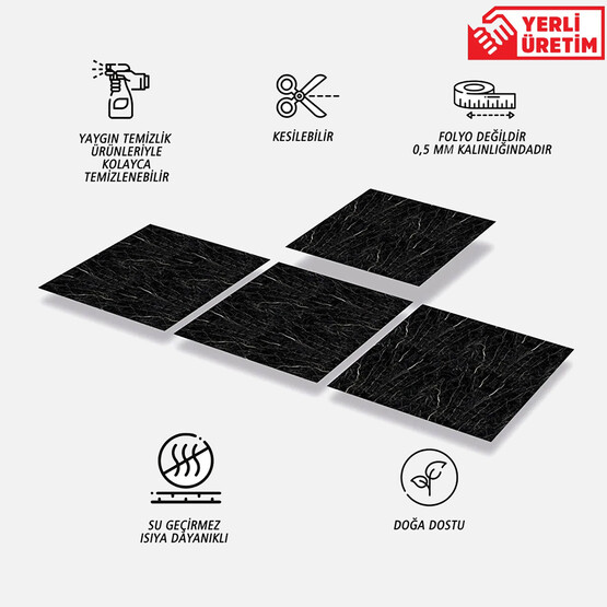 Tink Mermer Desenli Siyah Duvar PVC Karo 30 x 30 cm 