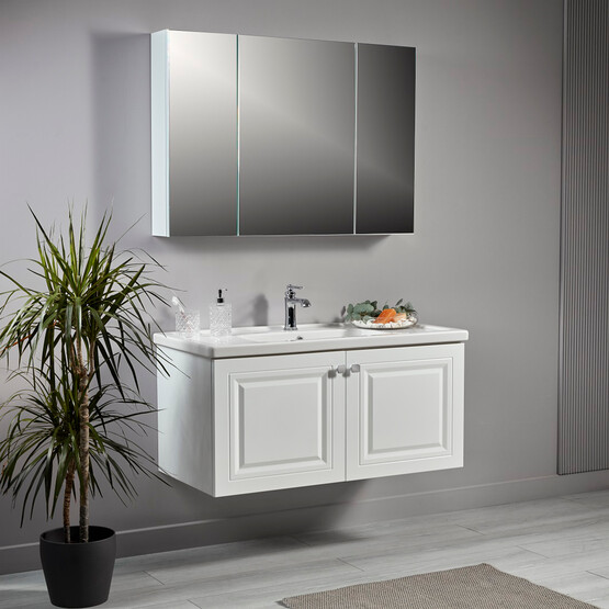 Polka Linde Aynalı 100 cm Takım Banyo Dolabı Beyaz