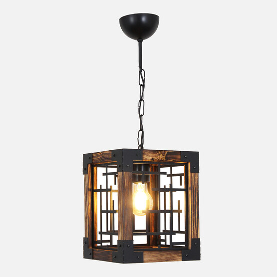 Soho Siyah Ahşap - Metal Tekli Kare Avize