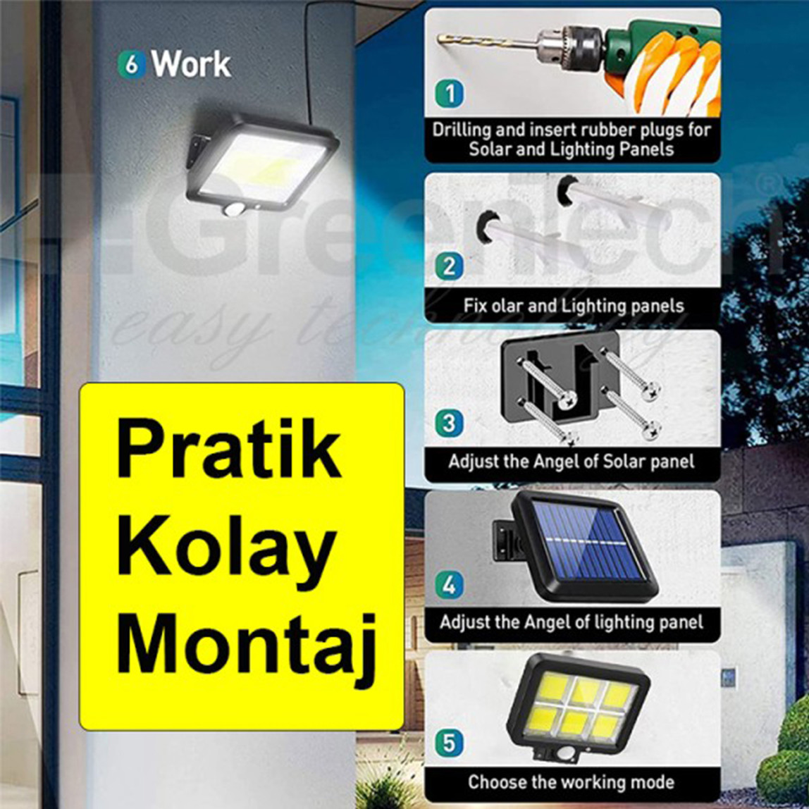    GreenTech 120 COB Led Aydınlatma Solar Sensörlü 