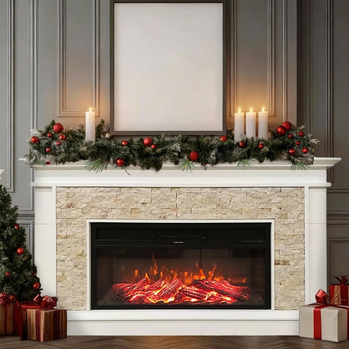    Dlc Tuvalu 1800W Doğaltaş Dekoratif Şömine Krem 