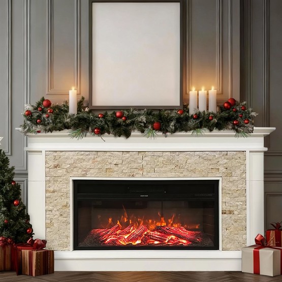 Dlc Tuvalu 1800W Doğaltaş Dekoratif Şömine Krem