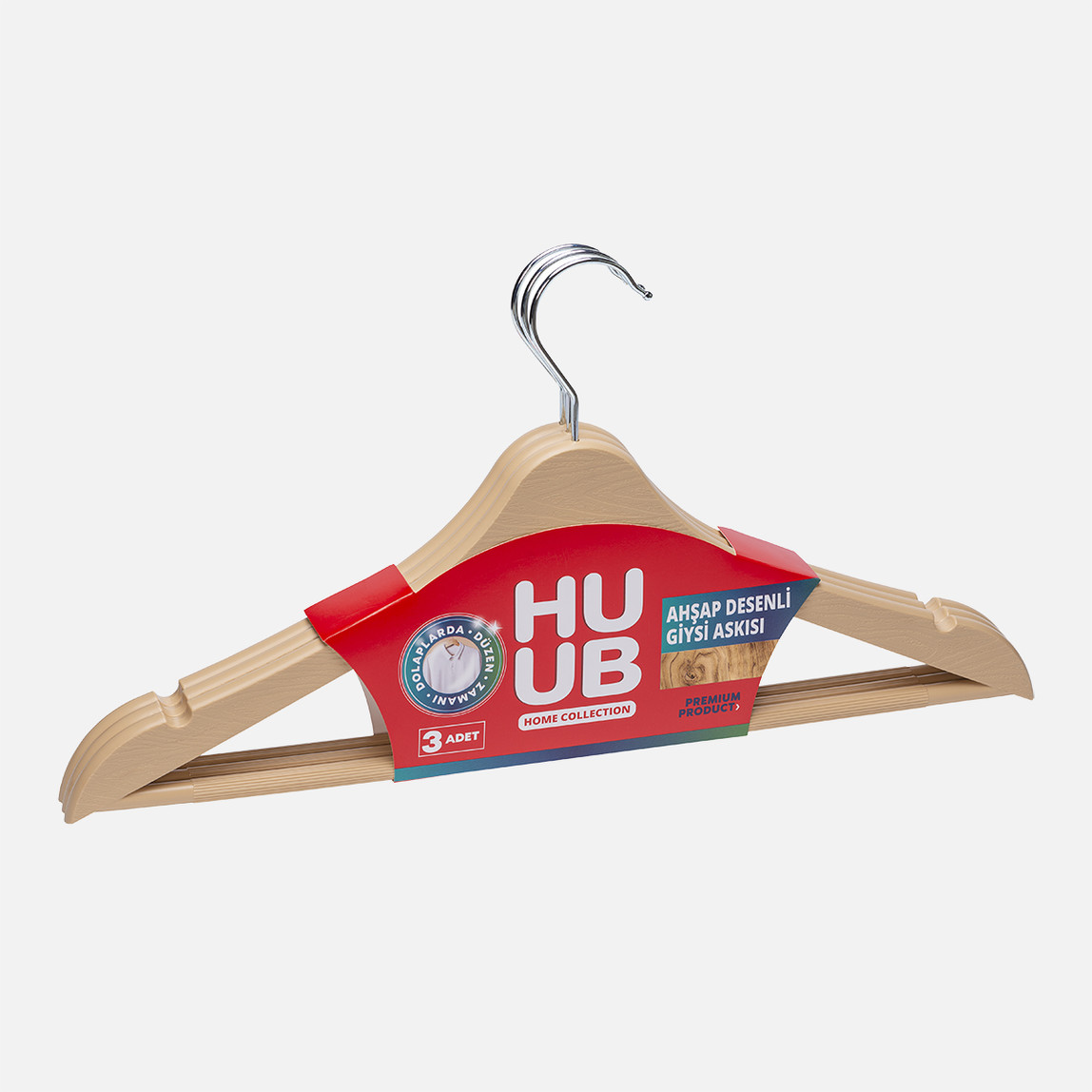    Huub Ahşap Desenli Askı 3'lü Paket   