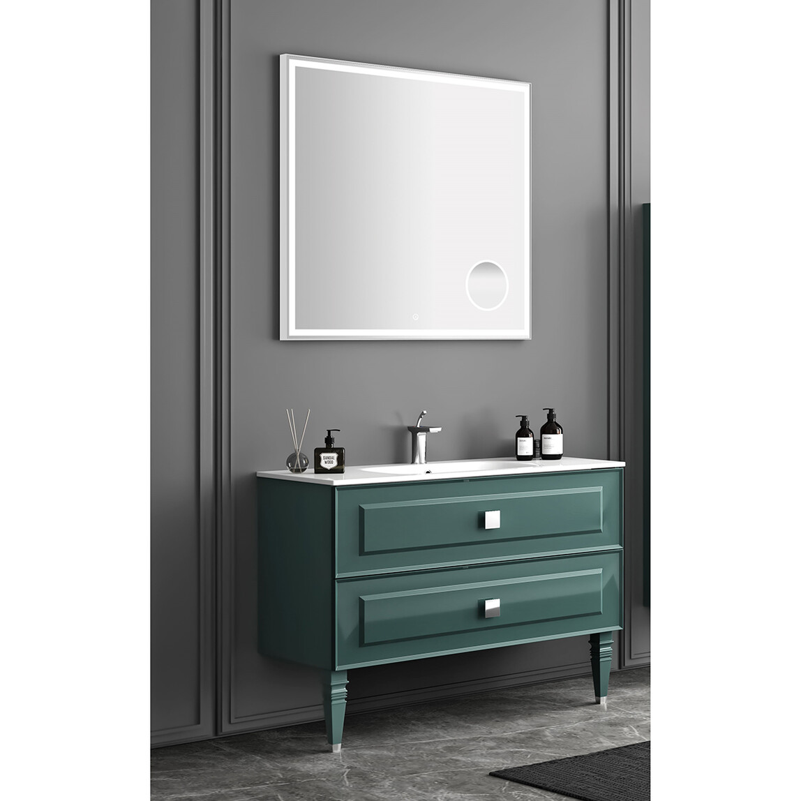    Gold Banyo Burberey Aynalı 98 cm Takım Banyo Dolabı Yeşil 