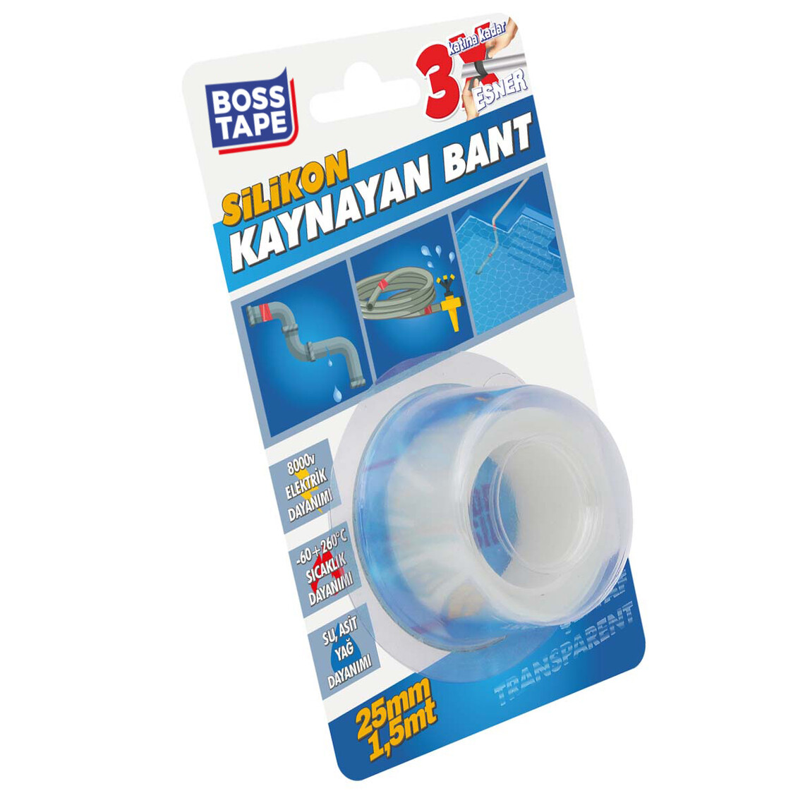    Silikon Kaynayan Bant Şeffaf  25mm x 1,5mt
  