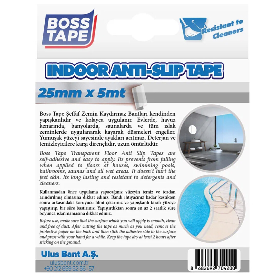    Boss Tape Zemin Kaydırmaz Bant Şeffaf 25 mm x 5 mt 