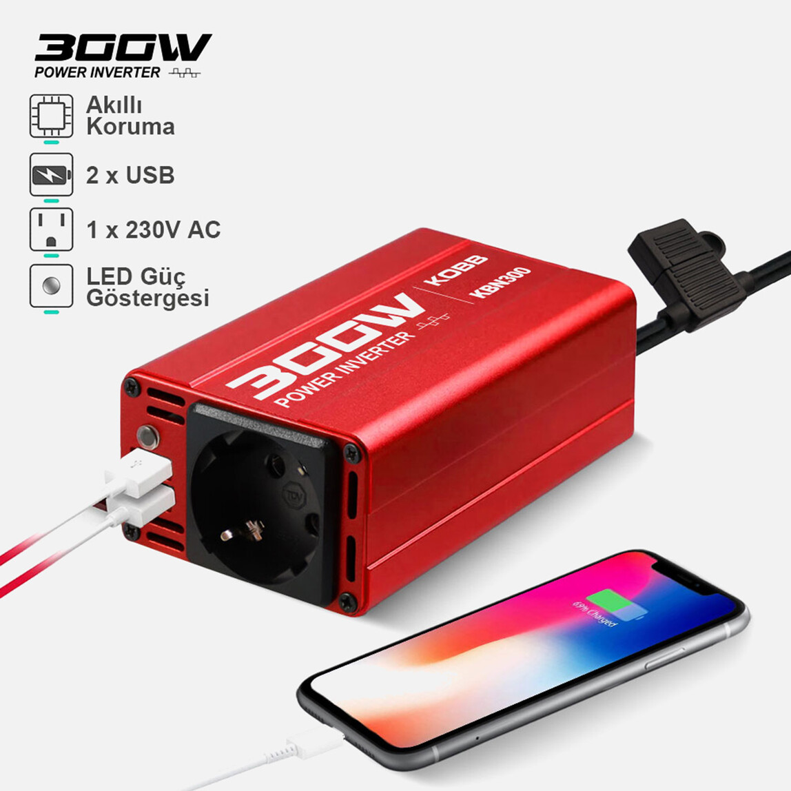    Kobb Kbn300 12V/220V 300Watt Modifiye Sinüs Dönüştürücü İnvertör 