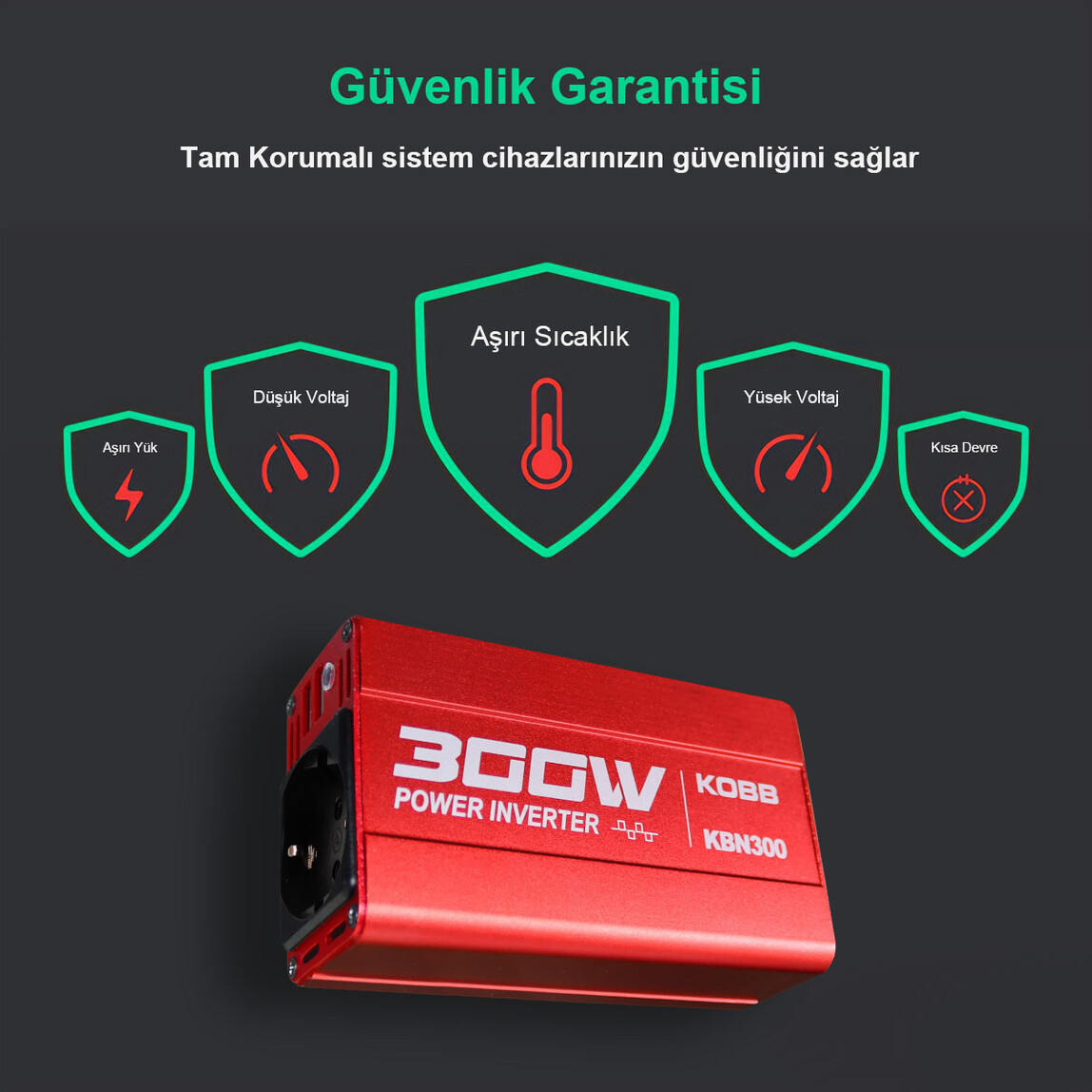    Kobb Kbn300 12V/220V 300Watt Modifiye Sinüs Dönüştürücü İnvertör 