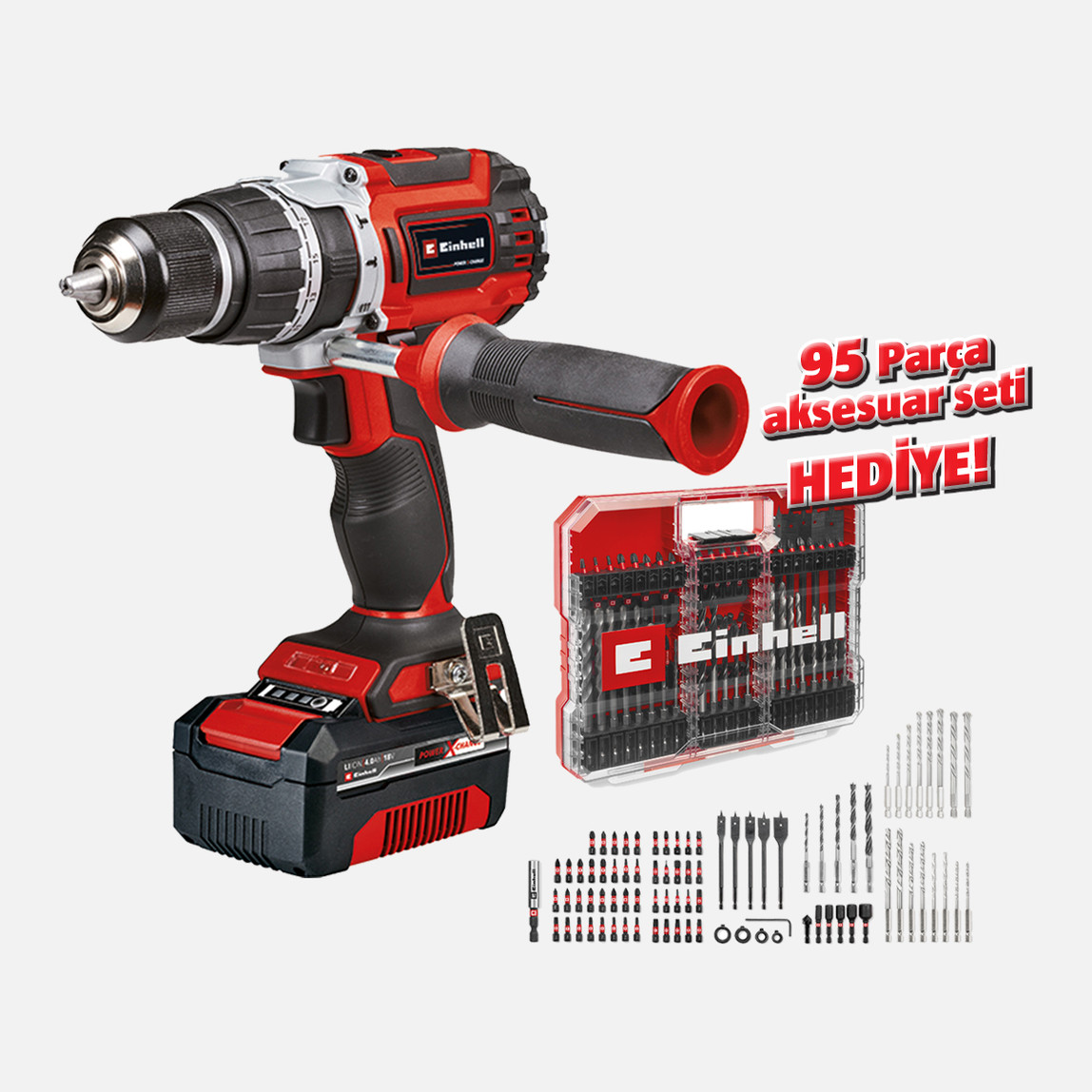    Einhell TP-CD 18/60 Li-i BL (2x4,0 Ah) Çift Akülü Darbeli Vidalama (95 Parça Uç Seti Hediye!) 