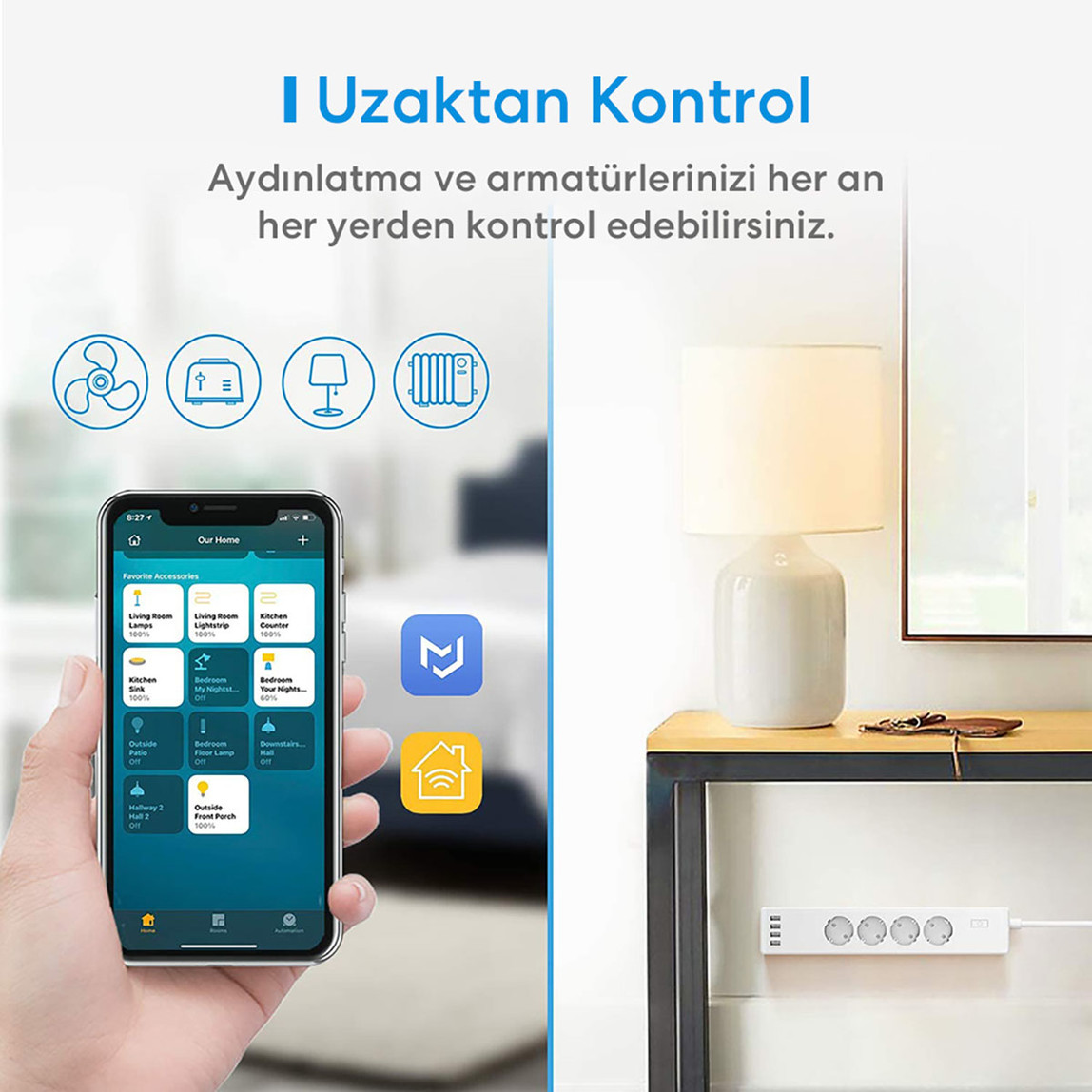    Meross Akıllı Çoklu Priz 4 Güç + 4 Usb 