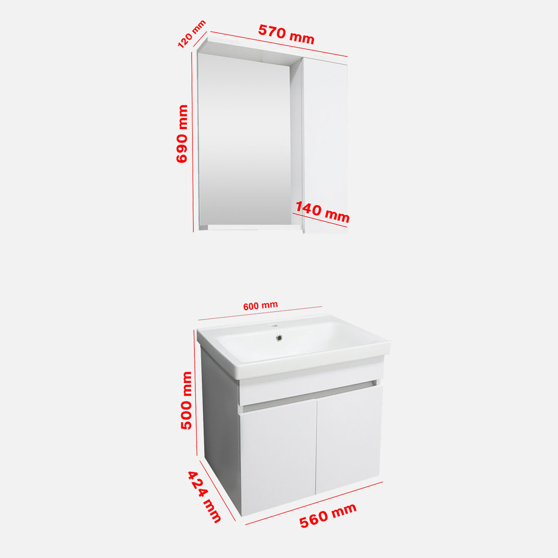    Koza Aynalı 60 cm Takım Banyo Dolabı Beyaz 