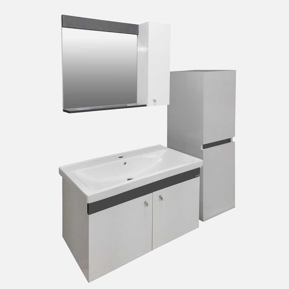    New Bahar Aynalı 80 cm Takım Banyo Dolabı Beyaz 