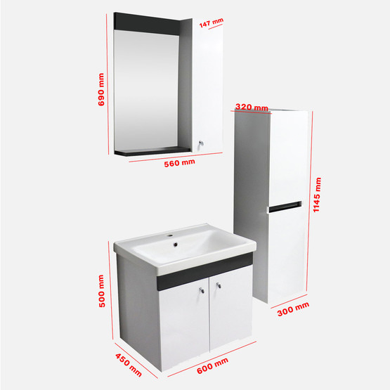 New Bahar Aynalı 60 cm Takım Banyo Dolabı Beyaz