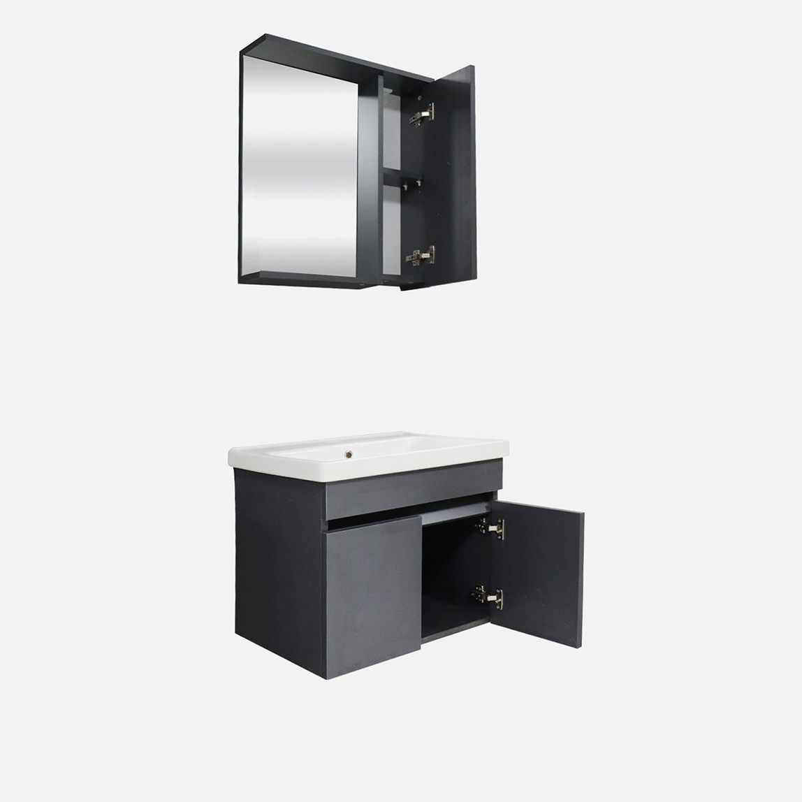    Arya Aynalı 60 cm Takım Banyo Dolabı Antrasit 