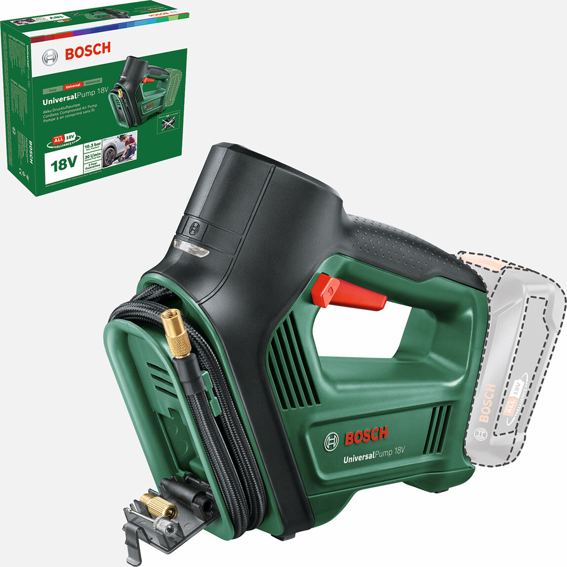    Bosch Universal Pump 18V Solo Akülü Hava Kompresörü  (Akü ve Şarj Cihazı Dahil Değildir.) 