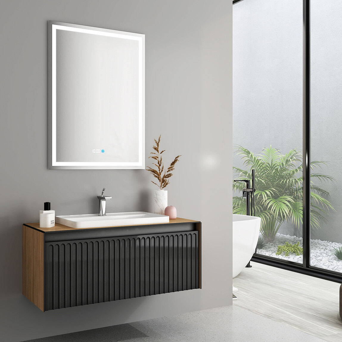    Gold Banyo Tiffany Aynalı 100 cm Takım Banyo Dolabı Siyah 