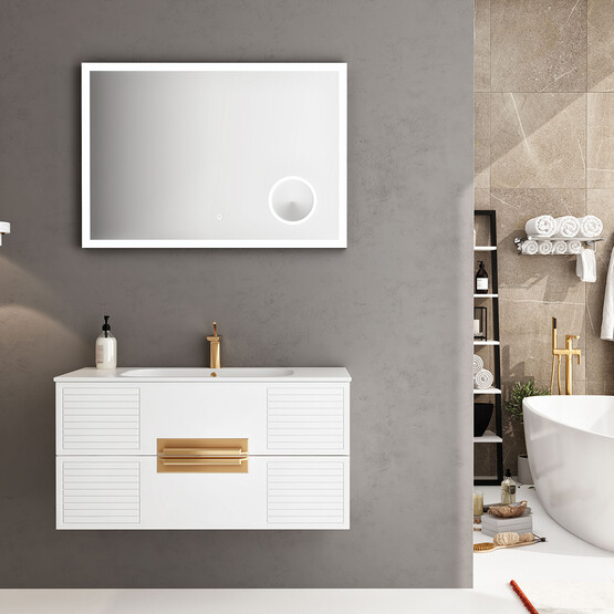 Gold Banyo Oskar Aynalı 98 cm Takım Banyo Dolabı Beyaz