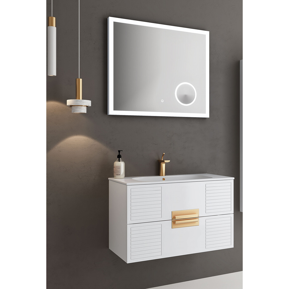    Gold Banyo Oscar Aynalı 78 cm Takım Banyo Dolabı Beyaz 