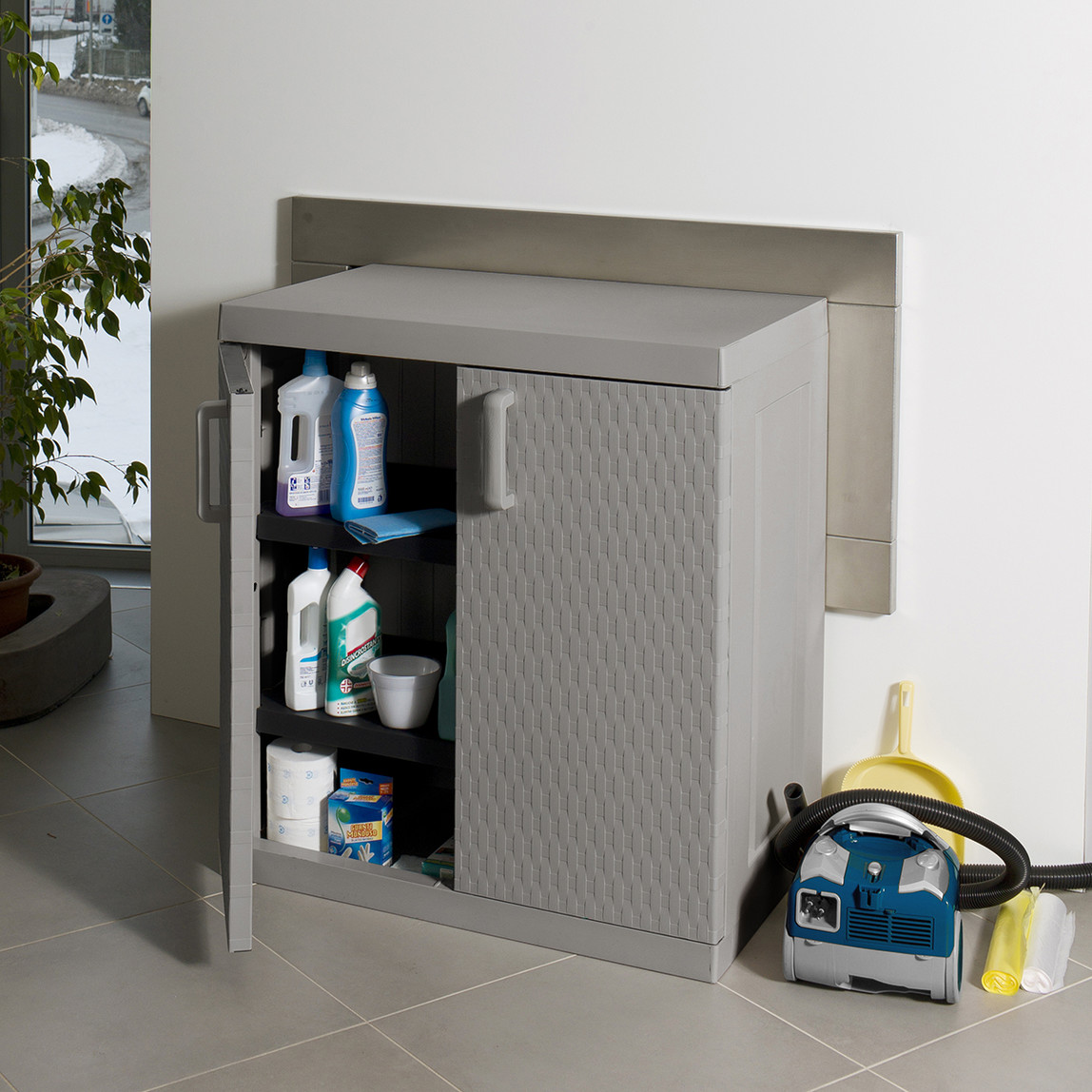    Rattan Mega 2 Raflı Plastik Dolap Gri 